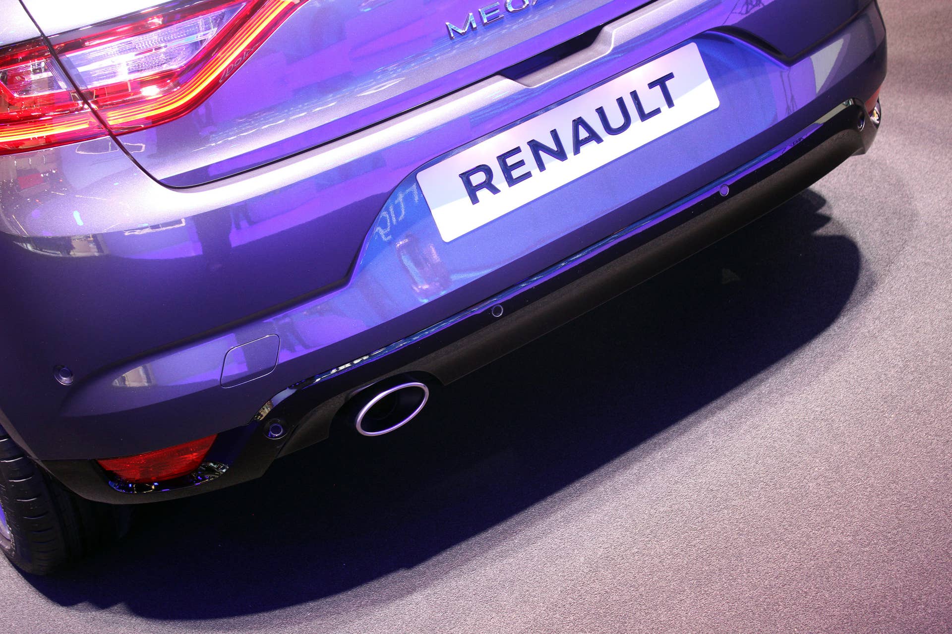 The 2016 Renault Megane, introduced at the 2015 Frankfurt Motor Show, rear diffuser and tailpipe detail.