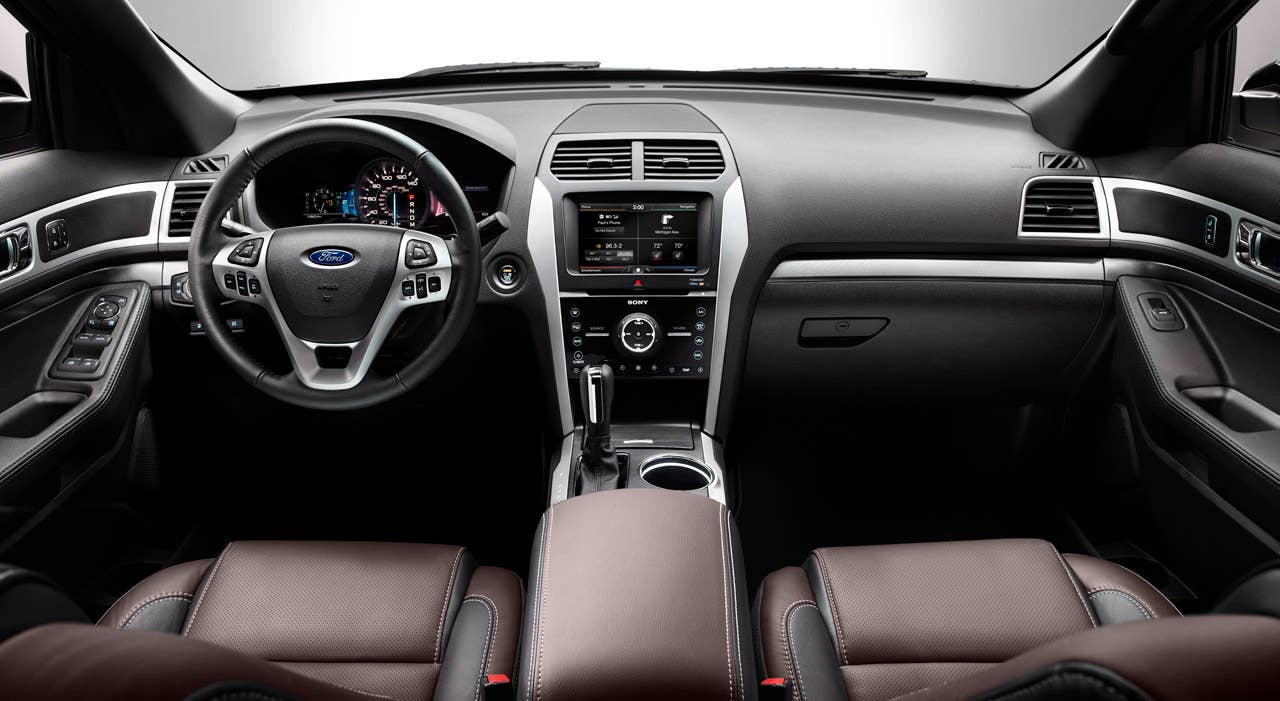 2013 Ford Explorer Sport: The new Explorer Sport features unique interior design cues and leather faced seats with contrast stitching, inspired by fashion accessories such as Prada handbags. (03/28/12)