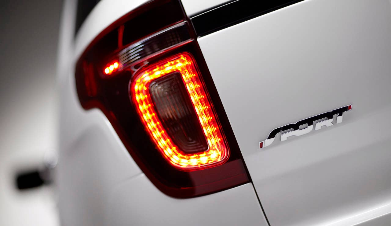 2013 Ford Explorer Sport: The first-ever high-performance Explorer model features a 365-horsepower, 3.5-liter EcoBoost V6, structural chassis enhancements for improved dynamics, and sporty design cues. (03/28/12)