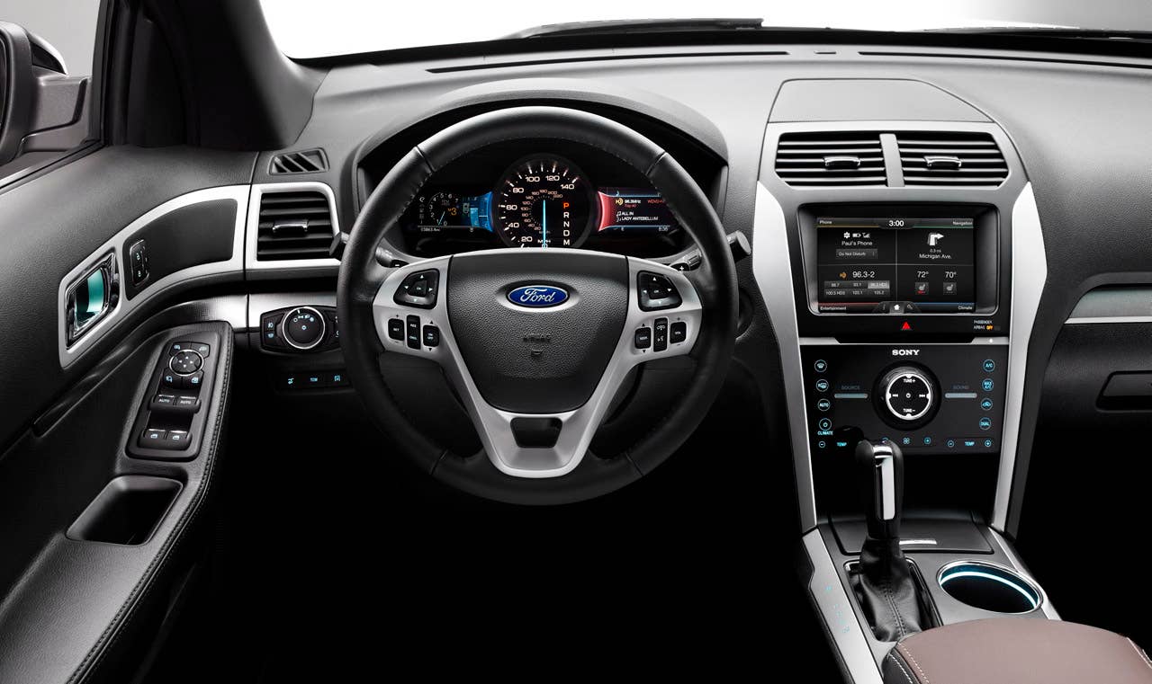 2013 Ford Explorer Sport: The new Explorer Sport features unique interior design cues and leather faced seats with contrast stitching, inspired by fashion accessories such as Prada handbags. (03/28/12)