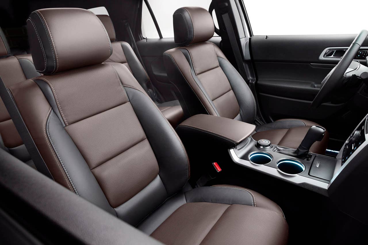 2013 Ford Explorer Sport: The new Explorer Sport features unique interior design cues and leather faced seats with contrast stitching, inspired by fashion accessories such as Prada handbags. (03/28/12)