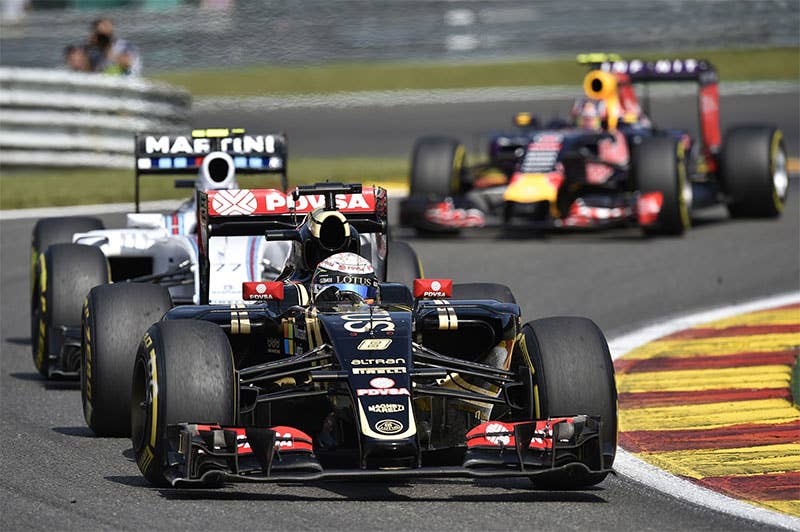 Romain Grosjean drives in the 2015 Belgian Grand Prix.