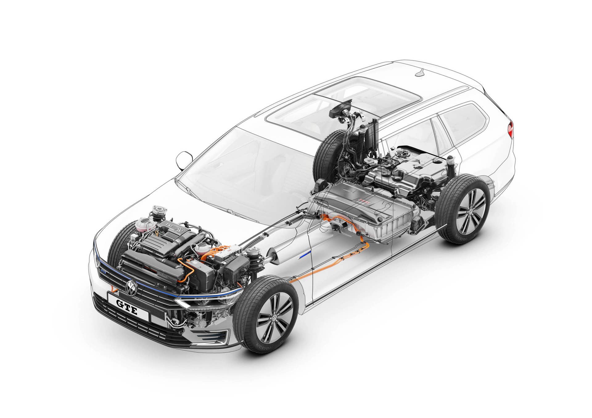 Volkswagen Passat GTE hybrid powertrain schematic