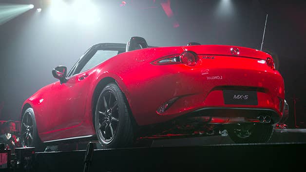 2016 Mazda MX-5 Miata rear three-quarter view at reveal