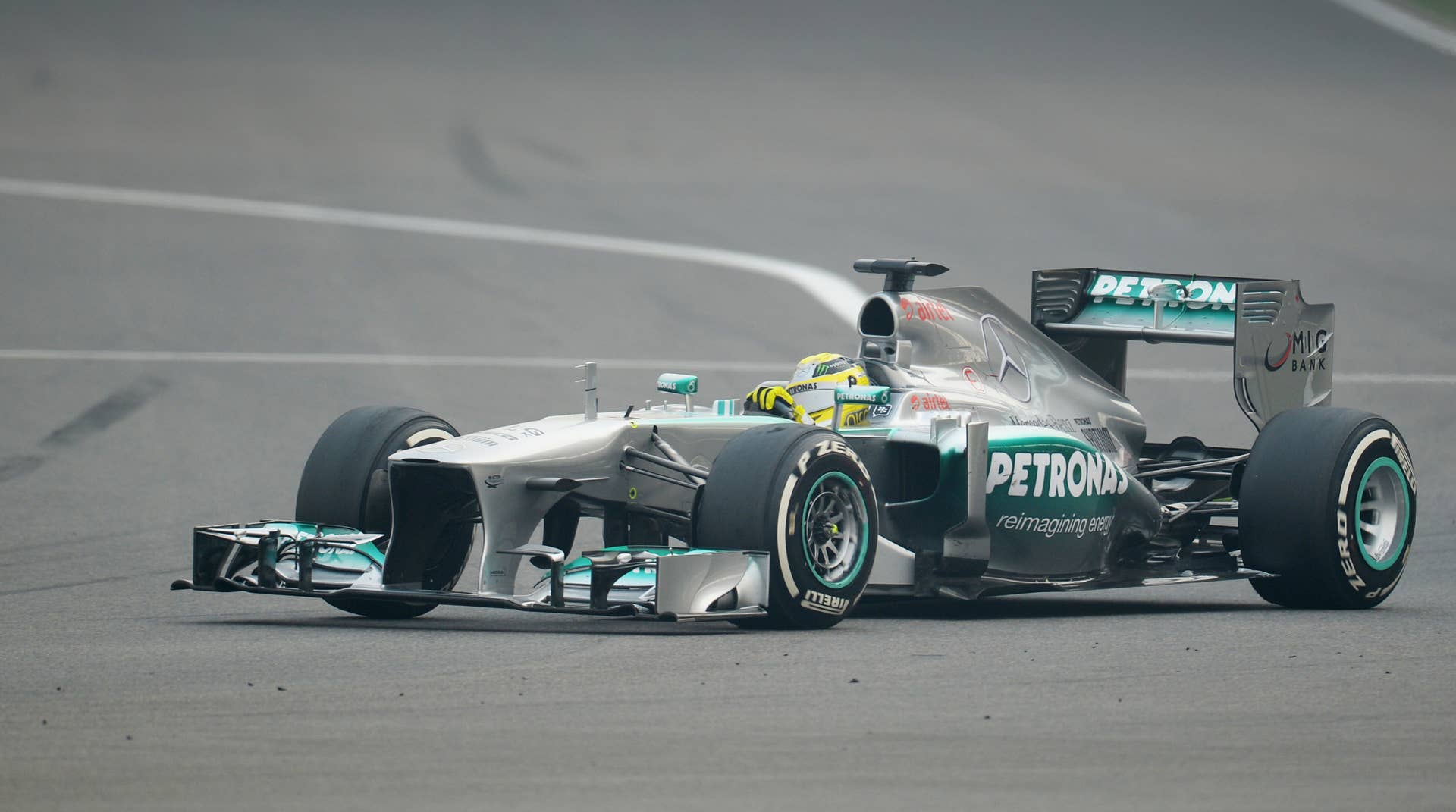 Mercedes AMG Petronas team driver Nico Rosberg of Germany drives his car during the Formula One Indian Grand Prix 2013 at the Buddh International circuit in Greater Noida on the outskirts of New Delhi October 27, 2013.   AFP PHOTO/ROBERTO SCHMIDT        (Photo credit should read ROBERTO SCHMIDT/AFP/Getty Images)
