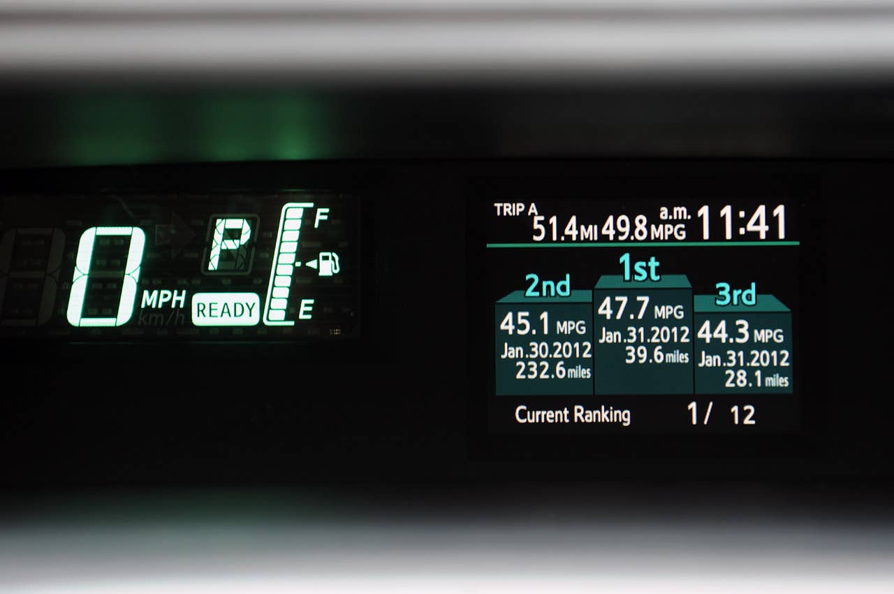 2012 Toyota Prius C fuel mileage ranking display