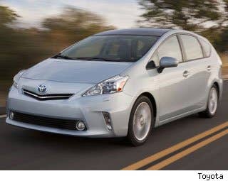 MSRP: $26,650 - $30,295 Invoice: $24,809 - $28,202 Fuel Economy: 44 mpg City, 40 mpg Highway  TheToyota Pirus v is essentially a bigger version of the popular Prius hybrid. This hatchback acheives stellar fuel economy while allowing for transport of numerous people and all of their stuff. Starting at $26,650, you can have all the benefits of a versatile hybrid for an agreeable price.  Research the Toyota Prius v Toyota Prius v Photos & Information Toyota Prius v Best Deals Toyota Prius v Local Dealer Price Quote