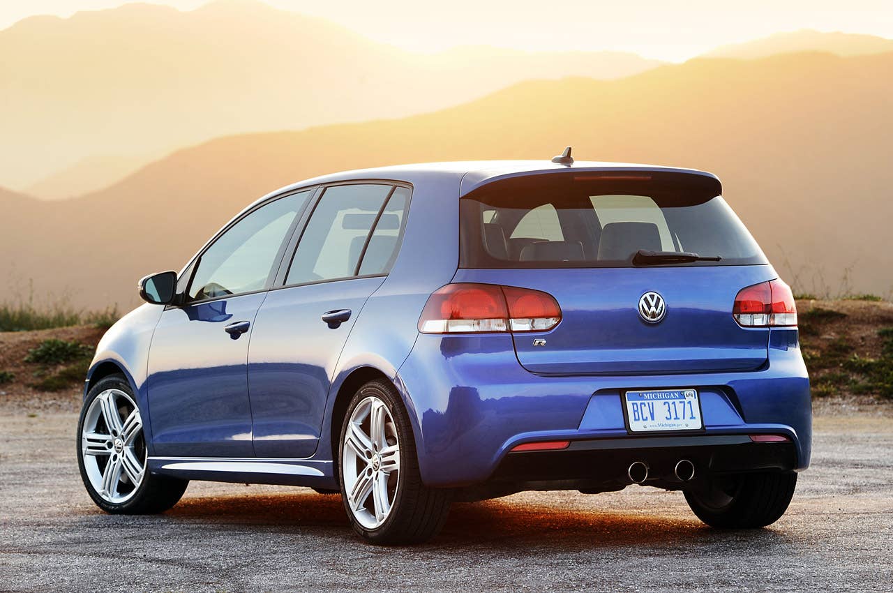 2012 Volkswagen Golf R rear 3/4 view