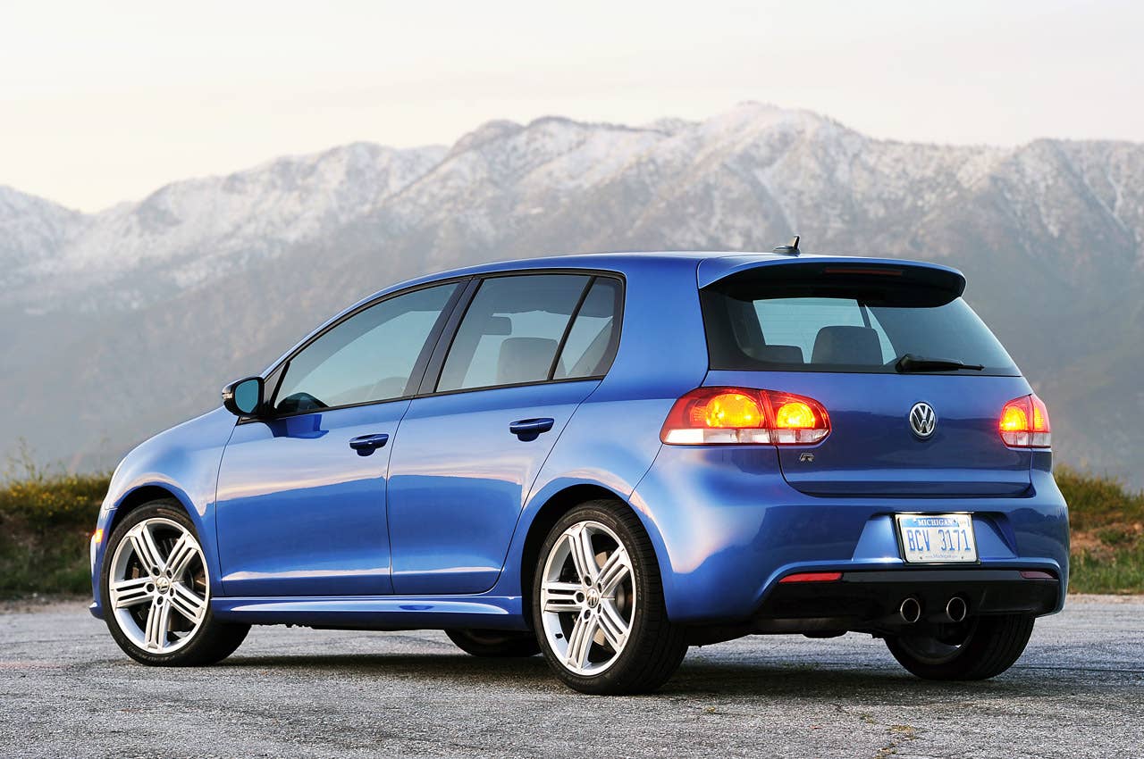 2012 Volkswagen Golf R rear 3/4 view