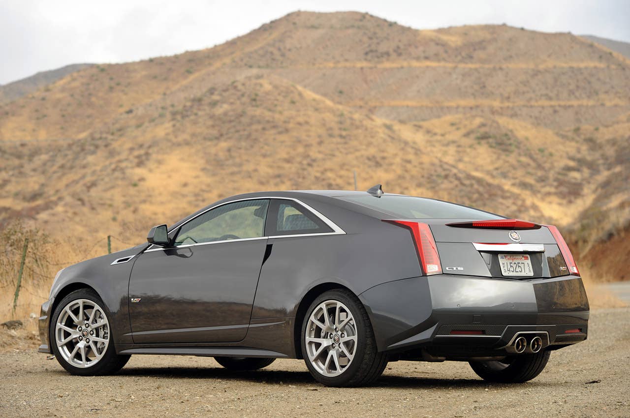 2011 Cadillac CTS-V Coupe rear 3/4 view