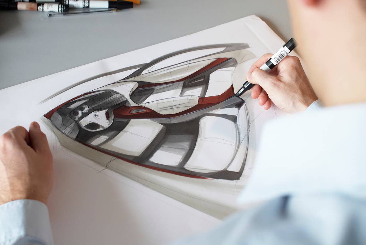 Sketching - Christian Bauer (Interior Designer BMW 6 Series Coupe) sketching the interior of the BMW 6 Series Coupe (03/2011).