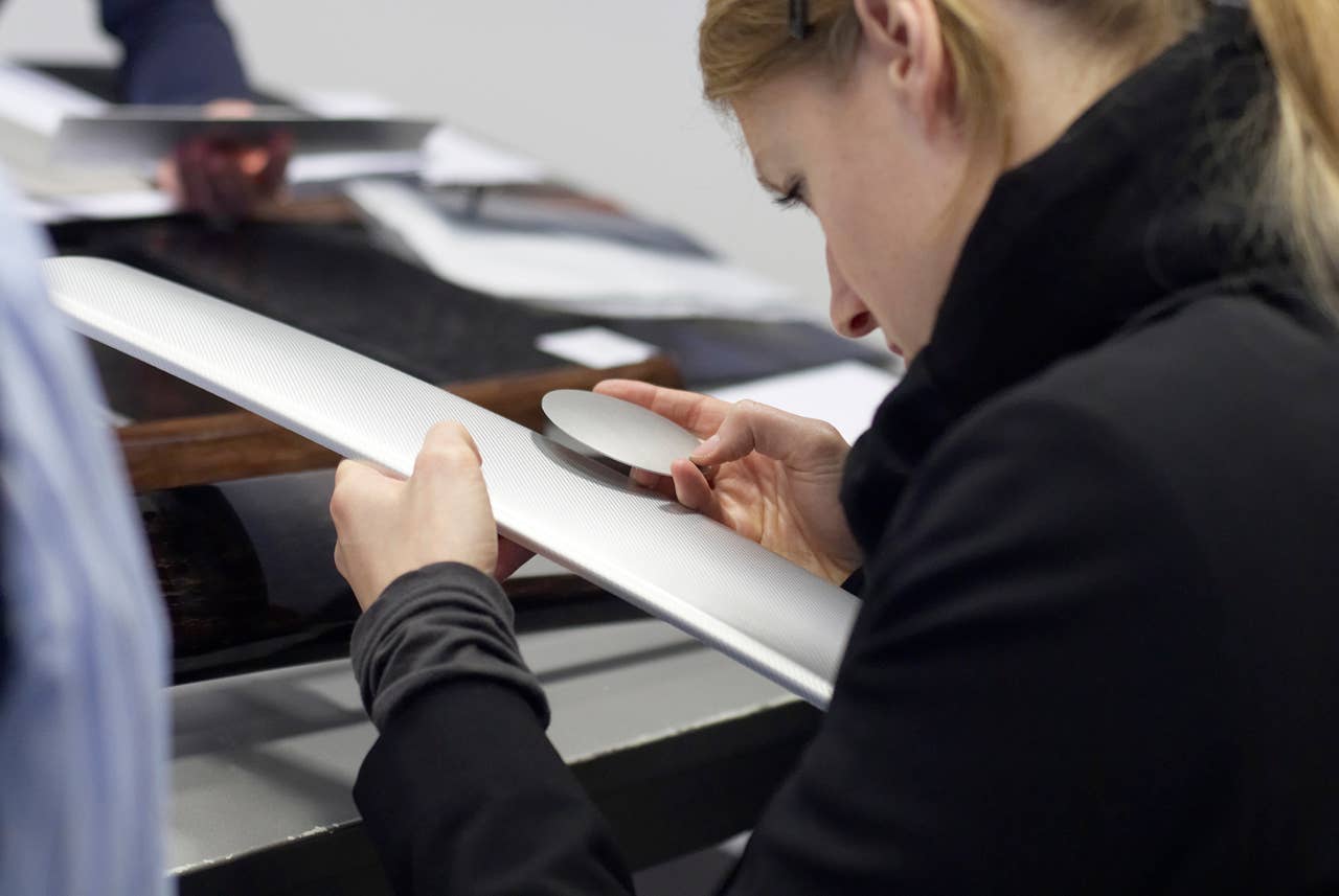 Details - Barbara Romberg (Colour and Trim Designer) choosing the materials for the BMW 6 Series Coupe (03/2011).