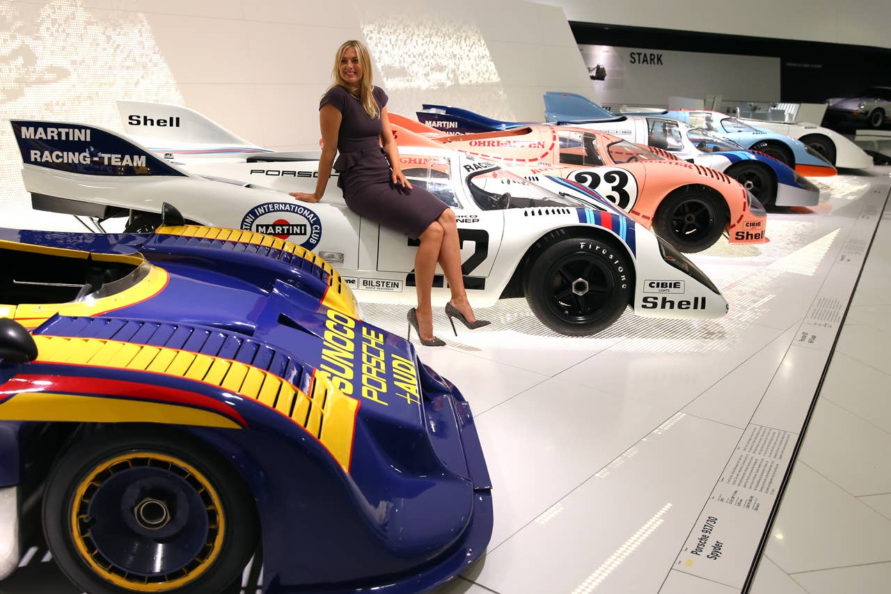 STUTTGART, GERMANY - APRIL 22:  Tennis player Maria Sharapova poses at the Porsche Museum on April 22, 2013 in Stuttgart, Germany.  (Photo by Alexander Hassenstein/Bongarts/Getty Images)
