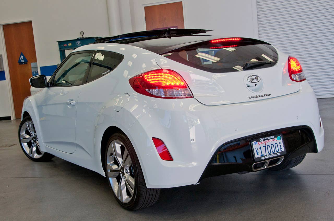 2012 Hyundai Veloster rear 3/4 view