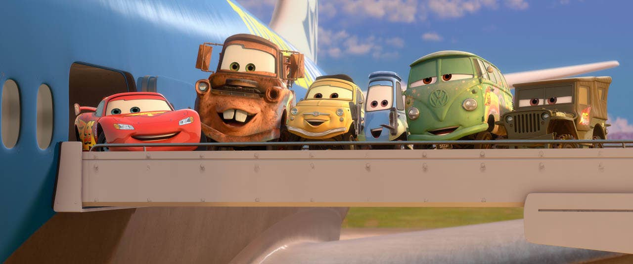 CARS 2: (L-R) Lightning McQueen, Mater, Luigi, Guido, Fillmore, Sarge