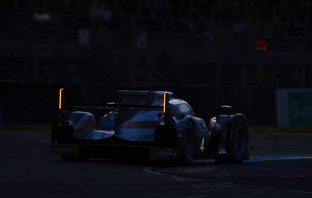 LE MANS, FRANCE - JUNE 14:  The #4 Audi R18 ultra driven by Marco Bonanomi of Italy, Oliver Jarvis of Great Britian, and Mike Rockenfeller of Germany during qualifying for the 80th running of the Le Mans 24 Hour race at the Circuit des 24 Heures du Mans  on June 14, 2012 in Le Mans, France.  (Photo by Rick Dole/Getty Images)