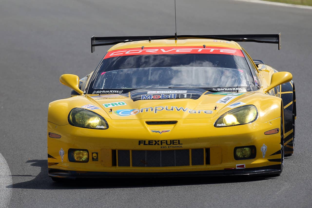 The Corvette driven by Antonio Garcia of Spain, Jan Magnussen of Denmark and US Jordan Taylor is seen in action during the free practice session of the 80th 24-hour Le Mans endurance race, in Le Mans, western France, Wednesday, June 13, 2012. The race will begin on Saturday, June 16. (AP Photo/David Vincent)