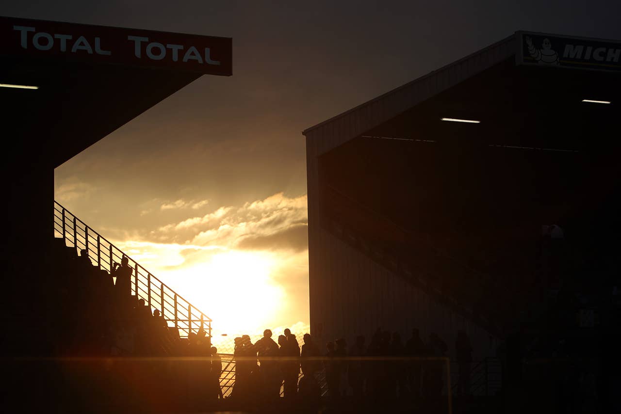 General view of the tribunes at the race track of Le Mans during the qualifying practice session of the 80th 24-hour Le Mans endurance race, in Le Mans, western France, Thursday, June 14, 2012. The race will begin on Saturday, June 16. (AP Photo/David Vincent)