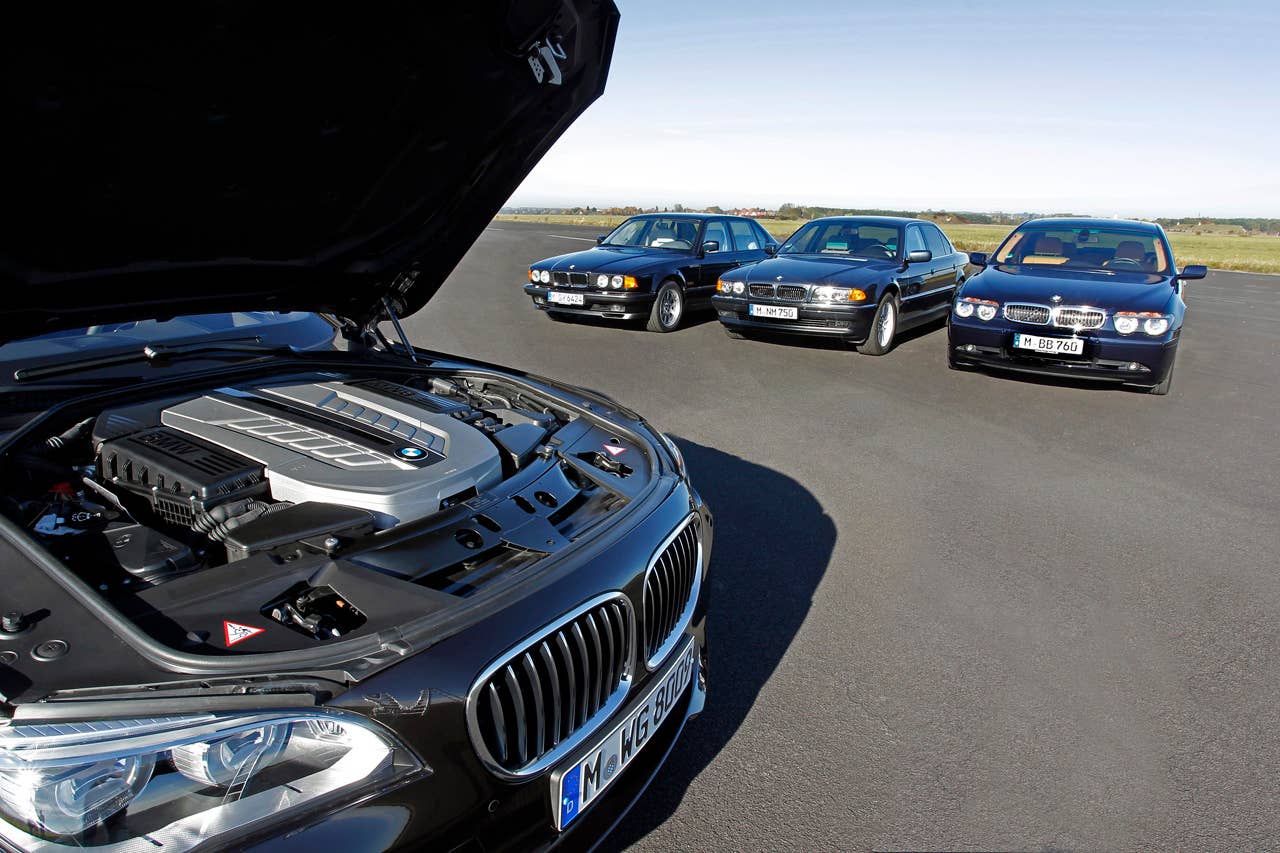 four generations of the BMW 7 Series with a V12 engine