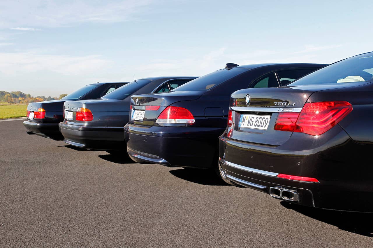 four generations of the BMW 7 Series with a V12 engine