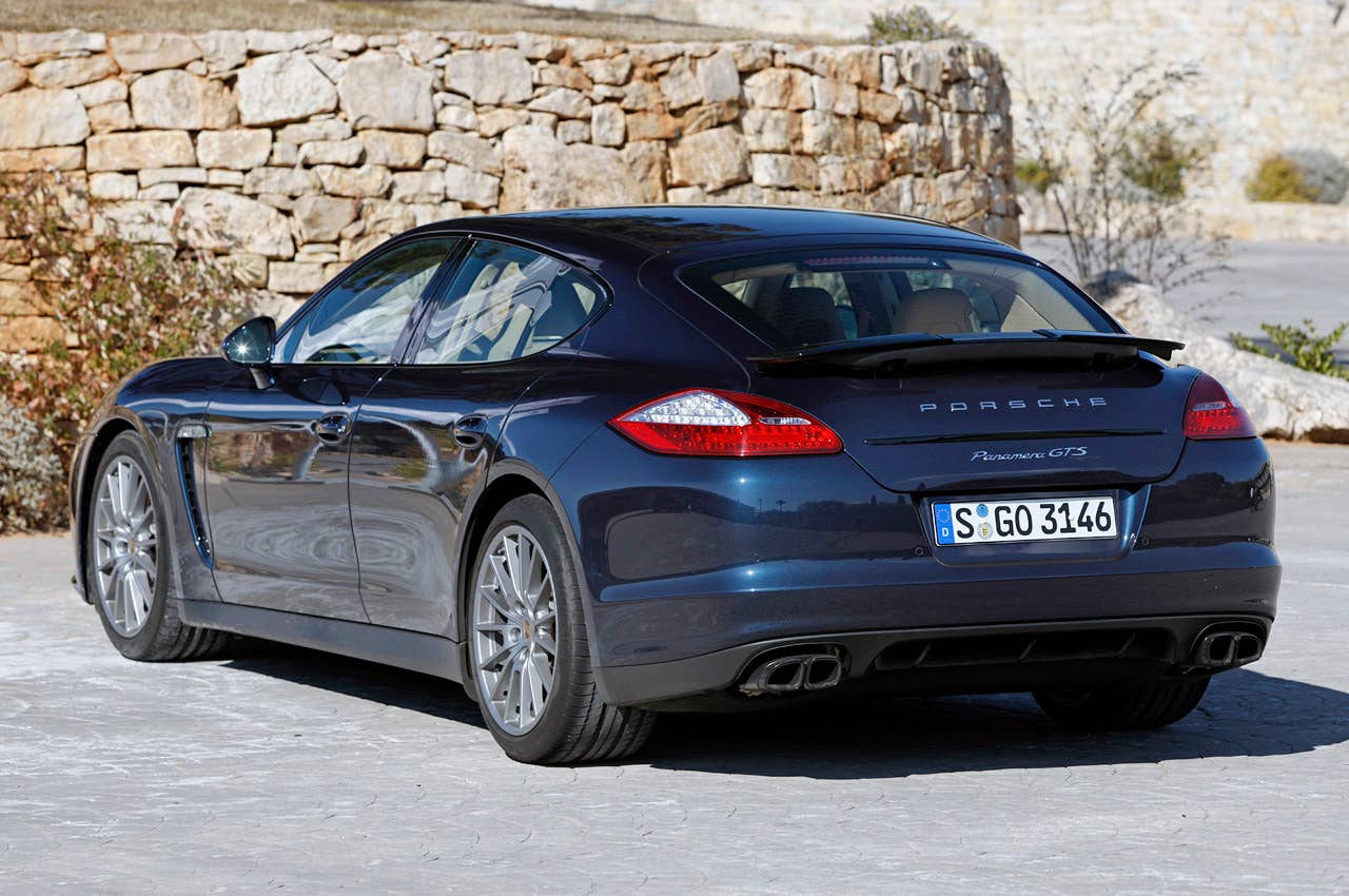 2013 Porsche Panamera GTS rear 3/4 view