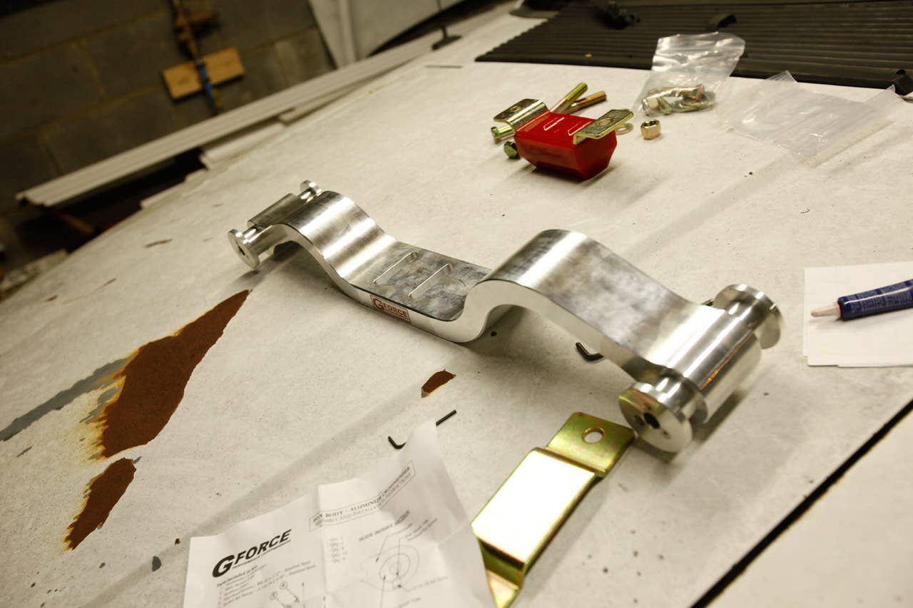 The aluminum crossmember in its fully assembled glory.