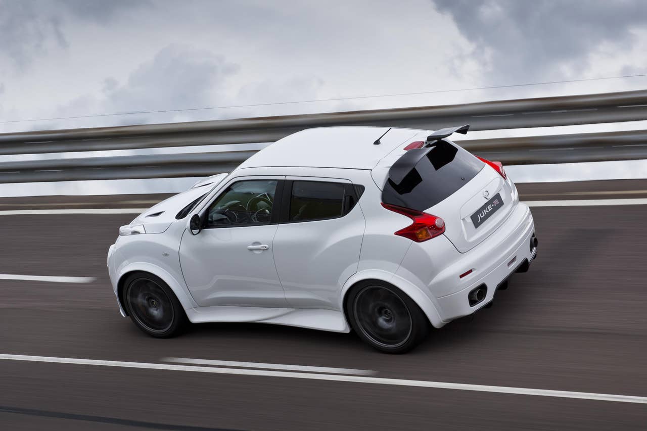 Nissan Juke-R No. 001 rear 3/4 on track
