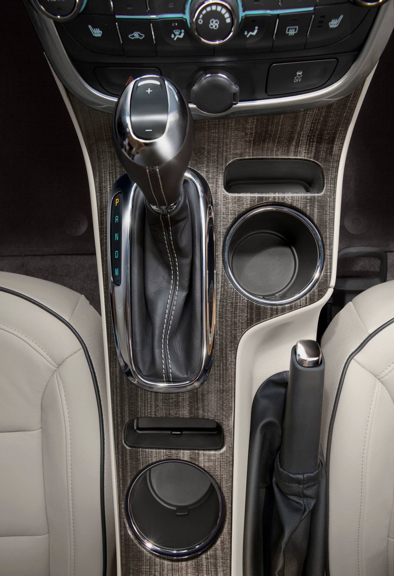 The 2014 Chevrolet Malibus redesigned center console provides storage room for two cell phones and a pair of cup holders.