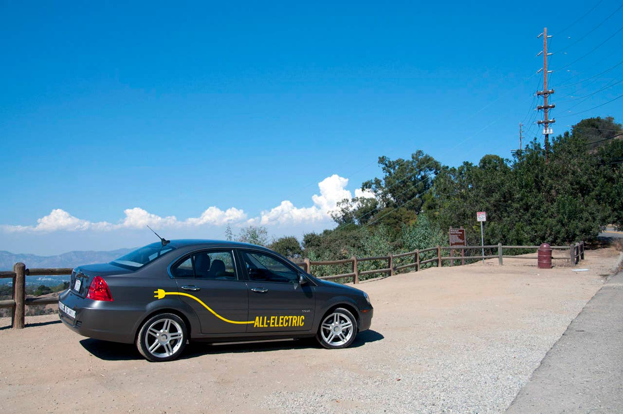 2012 Coda Sedan rear 3/4 view
