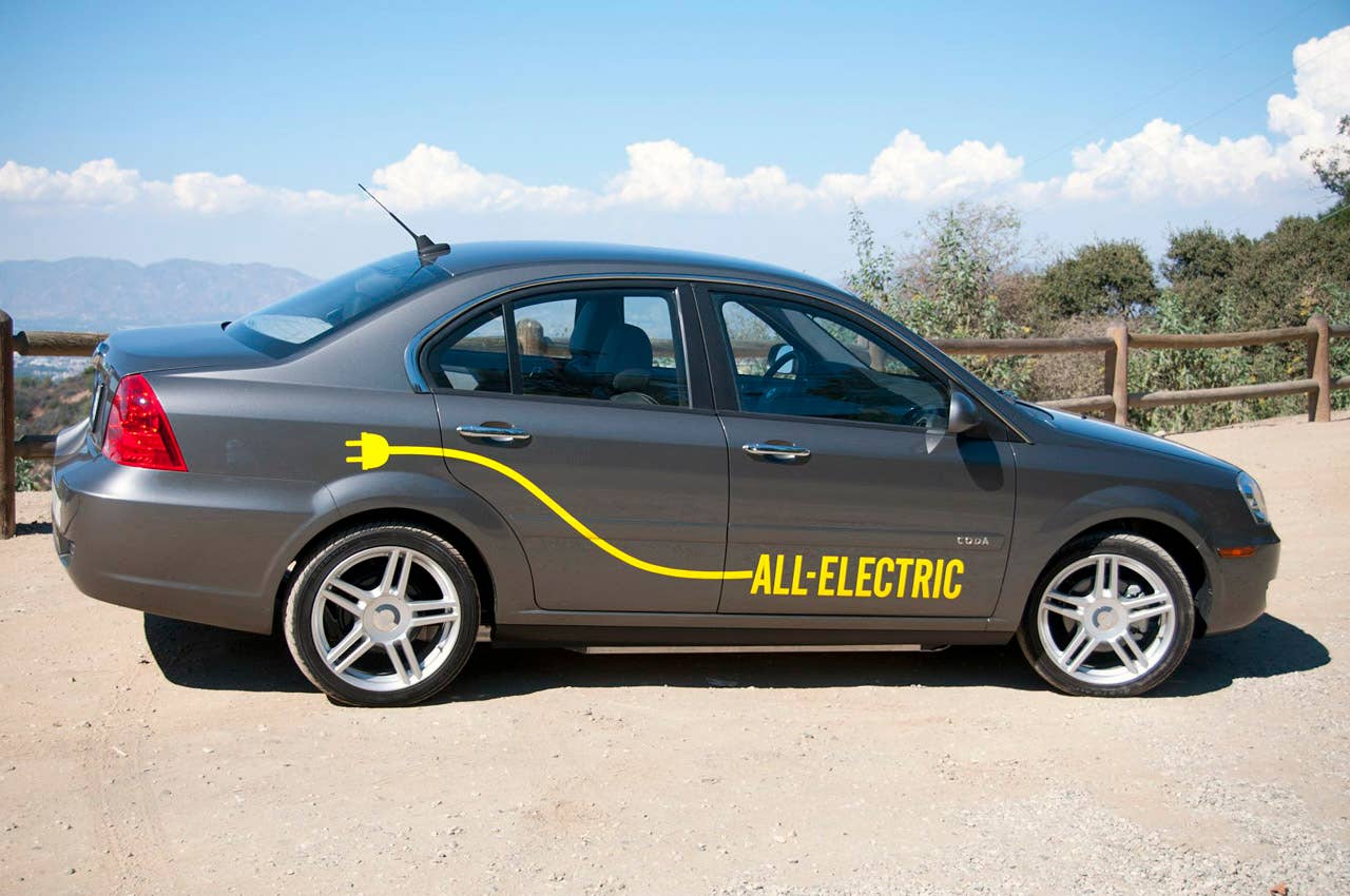 2012 Coda Sedan rear 3/4 view