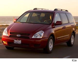 MSRP: $24,900 - $29,190 Invoice: $24,165 - $27,275 Fuel Economy: 18 mpg City, 25 mpg Highway  It's the cheap one. Kia has been manning the lower end of the price ladder as Chrysler, Honda, Toyota and Nissan have been moving up in price and features.  For that, Kia should be commended. Offering a cheaper alternative to families who need seating for seven but not necessarily the wood trim and DVD package is a noble calling. But cutting corners just makes it not as competitive with the big boys.  Research the Kia Sedona Kia Sedona Photos & Information Kia Sedona Specs Kia Sedona Local Dealer Price Quote