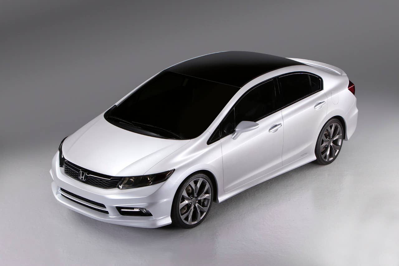 The Honda Civic Si Concept made its world debut at the 2011 North American International Auto Show (NAIAS) in Detroit on January 10, 2011. The exterior styling showcases the model's clean-yet-powerful lines with a steeply raked windshield, wide stance and pronounced character lines along the profile.