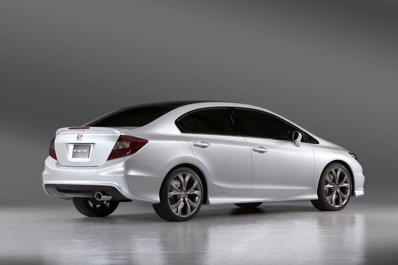 The Honda Civic Si Concept made its world debut at the 2011 North American International Auto Show (NAIAS) in Detroit on January 10, 2011. The exterior styling showcases the model's clean-yet-powerful lines with a steeply raked windshield, wide stance and pronounced character lines along the profile.