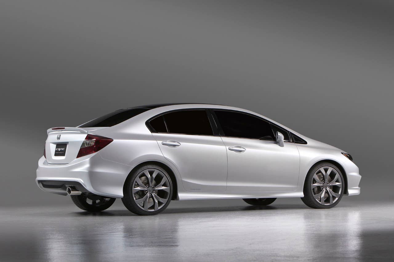 The Honda Civic Si Concept made its world debut at the 2011 North American International Auto Show (NAIAS) in Detroit on January 10, 2011. The exterior styling showcases the model's clean-yet-powerful lines with a steeply raked windshield, wide stance and pronounced character lines along the profile.