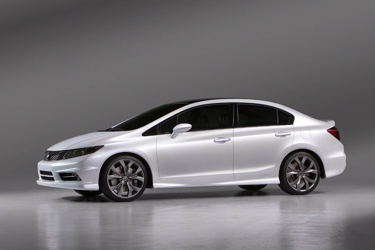 The Honda Civic Si Concept made its world debut at the 2011 North American International Auto Show (NAIAS) in Detroit on January 10, 2011. The exterior styling showcases the model's clean-yet-powerful lines with a steeply raked windshield, wide stance and pronounced character lines along the profile.