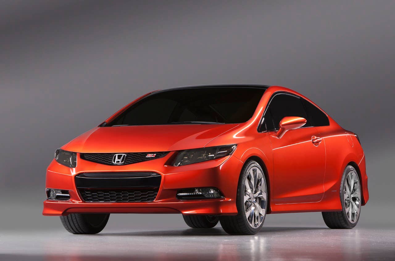 The Honda Civic Si Concept made its world debut at the 2011 North American International Auto Show (NAIAS) in Detroit on January 10, 2011. The exterior styling showcases the model's clean-yet-powerful lines with a steeply raked windshield, wide stance and pronounced character lines along the profile.