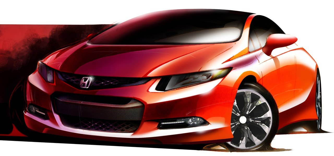 The Honda Civic Si Concept made its world debut at the 2011 North American International Auto Show (NAIAS) in Detroit on January 10, 2011. The exterior styling showcases the model's clean-yet-powerful lines with a steeply raked windshield, wide stance and pronounced character lines along the profile. (Illustration)