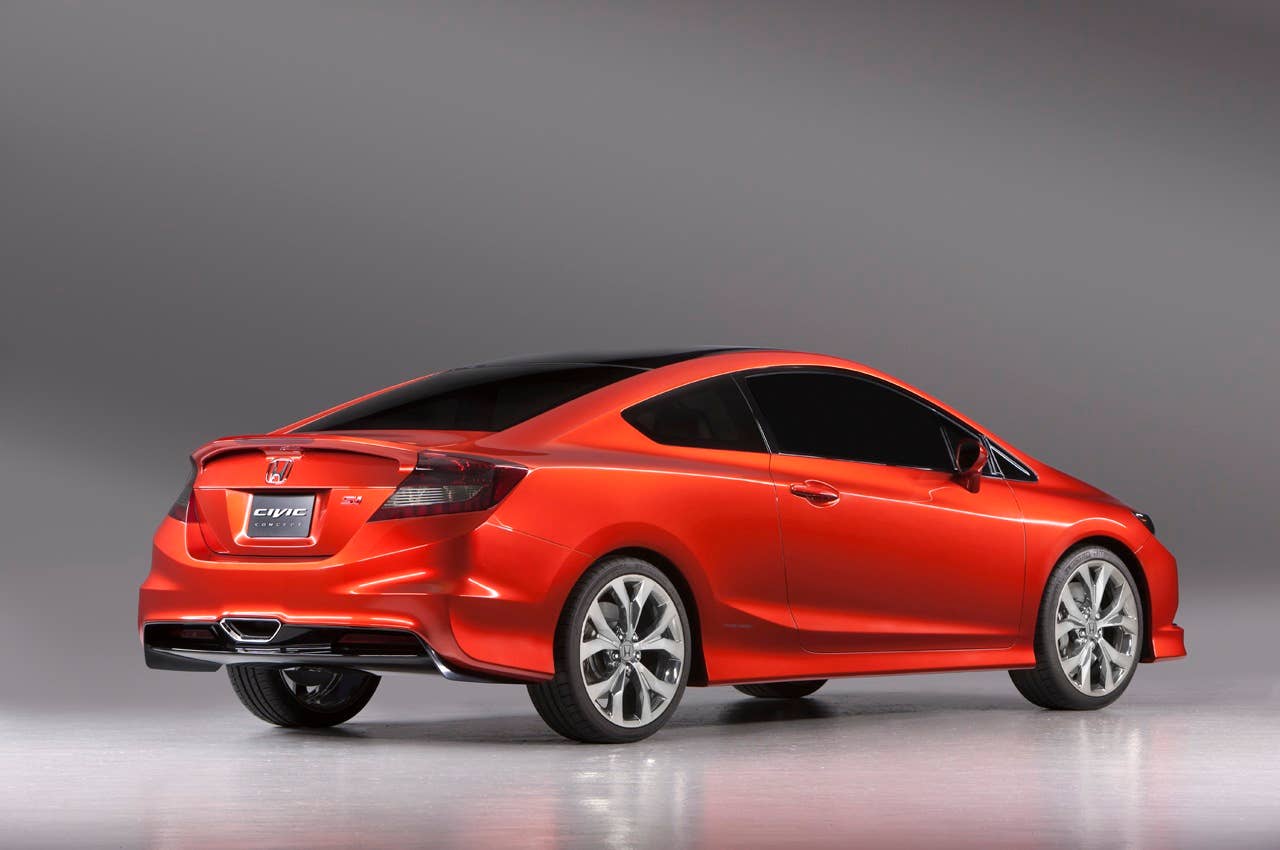 The Honda Civic Si Concept made its world debut at the 2011 North American International Auto Show (NAIAS) in Detroit on January 10, 2011. The exterior styling showcases the model's clean-yet-powerful lines with a steeply raked windshield, wide stance and pronounced character lines along the profile.