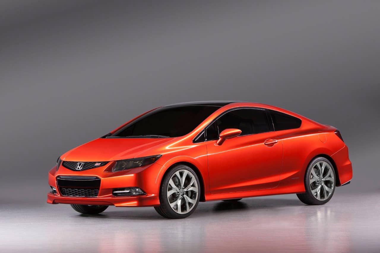 The Honda Civic Si Concept made its world debut at the 2011 North American International Auto Show (NAIAS) in Detroit on January 10, 2011. The exterior styling showcases the model's clean-yet-powerful lines with a steeply raked windshield, wide stance and pronounced character lines along the profile.
