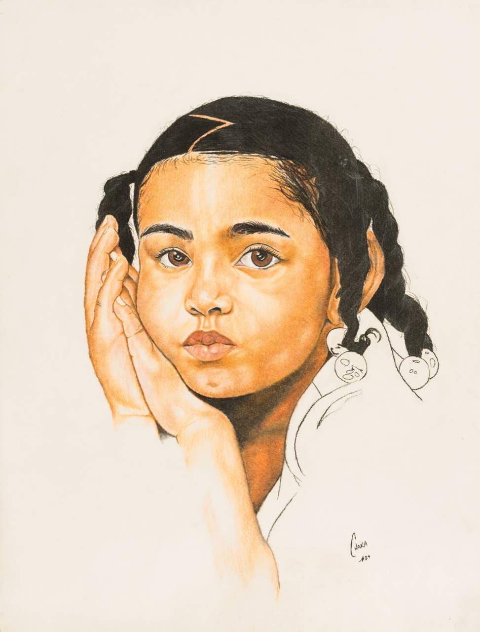 "Nadi Girl" pastel and charcoal drawing by Chaka Kpotufe