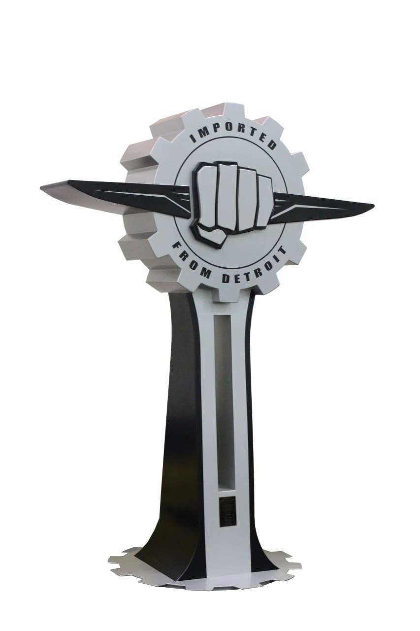 "Imported From Detroit" metal sculpture by Thomas Favazza