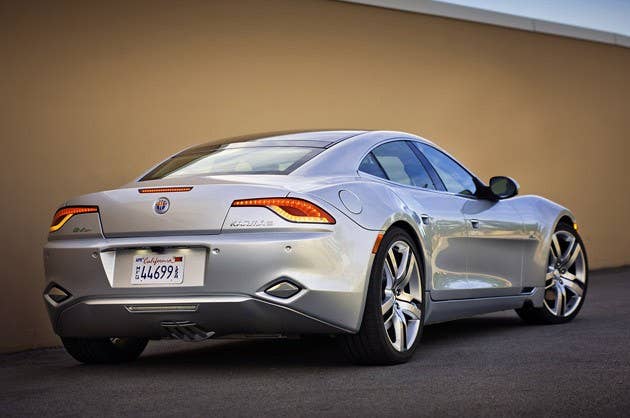 2012 Fisker Karma rear 3/4 view