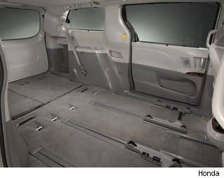 Let's just call the way we see it: Minivans are great for sex. Just look at all of that room! Even with those cushy leather seats up you and your date/significant other/random stranger have more than ample room to engage in intimacy.   The Honda Odyssey, for instance, has 148.5 cubic feet of space with the seats down. That's more than enough room for some pillows, blankets, a mattress and whatever else you need. Bumper stickers that say,"If this minivan's a rockin'" are not included.  Research the Honda Odyssey Honda Odyssey Photos & Information Honda Odyssey Specs Honda Odyssey Local Dealer Price Quote