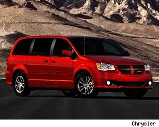 The Dodge Grand Caravan R/T is Chrysler's"man van."  Equipped with a 3.6L V6 engine that produces 283 hp and 260 lb-ft of torque, the Grand Caravan R/T allows for the driver to enjoy a pretty serious white-knuckle-inducing ride.  Additionally, the R/T comes in a distinctly different appearance package than standard Grand Caravans. The minivan is equipped with 17-inch wheels, a body color grille and front spoiler. Inside, even the all black and red interior interior is mean.  Research the Dodge Grand Caravan R/T Dodge Grand Caravan R/T Photos & Information Dodge Grand Caravan R/T Specs Dodge Grand Caravan R/T Local Dealer Price Quote
