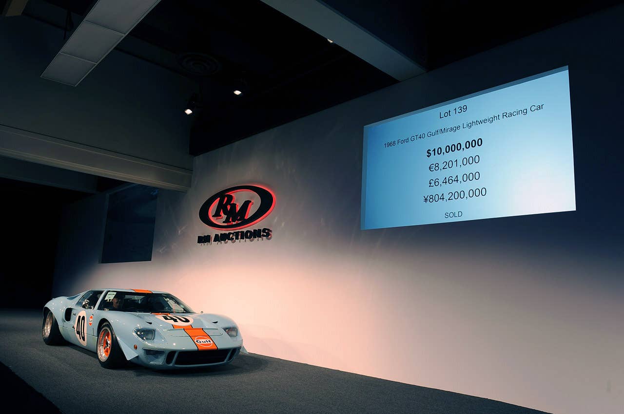 1968 Ford GT40 Gulf/Mirage Article:1968 Ford GT40 Gulf/Mirage sets auction record at $11 million Copyright 2012Drew Phillips / AOL