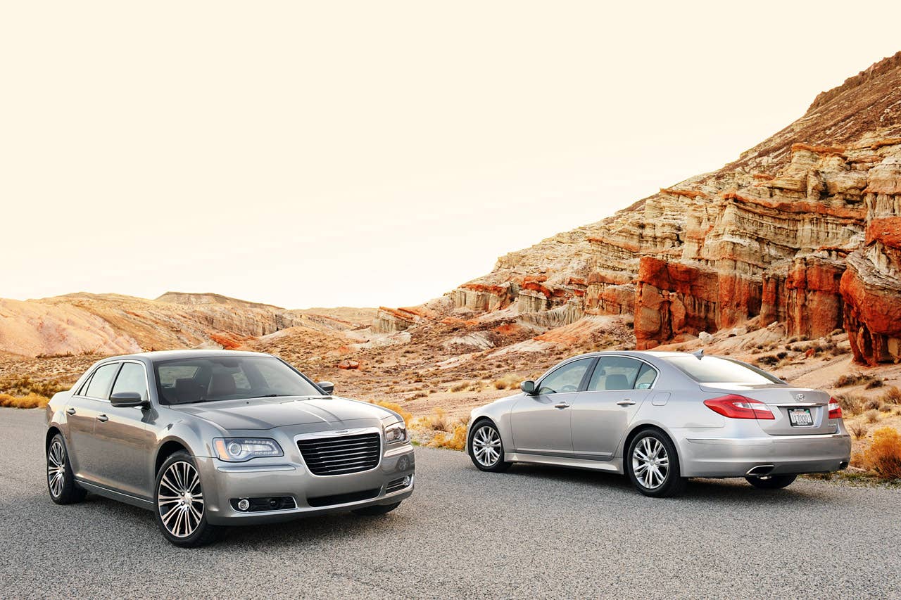 2012 Hyundai Genesis and 2012 Chrysler 300S Article:2012 Hyundai Genesis Sedan vs. 2012 Chrysler 300S Copyright 2012Drew Phillips / AOL
