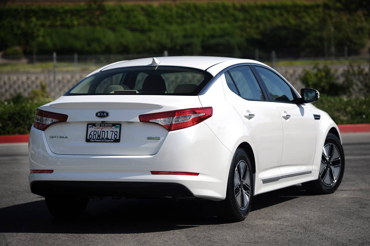 2011 Kia Optima Hybrid rear 3/4 view