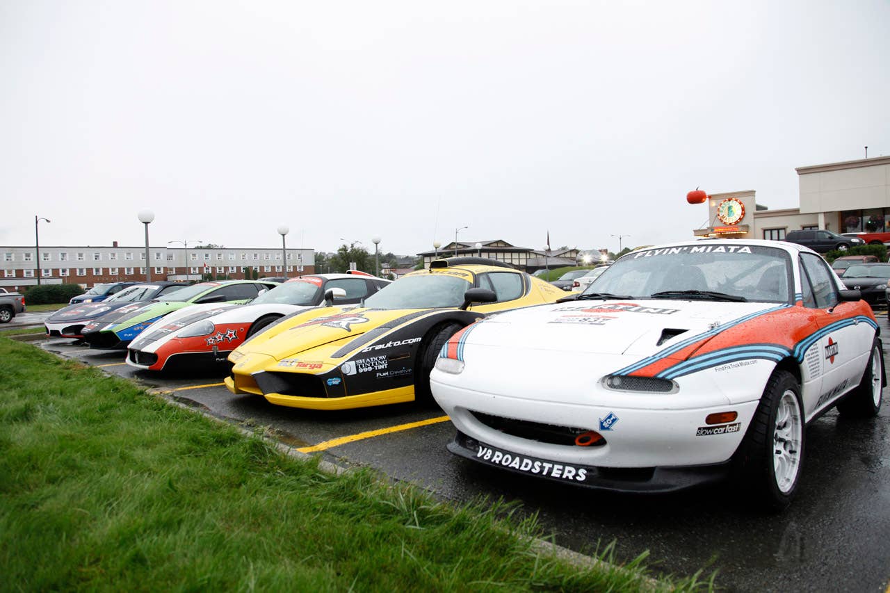 Flyin' Miata V8 Roadster with a Ferrari Enzo, Maserati MC-12 and a Ferrari F430 Spyder