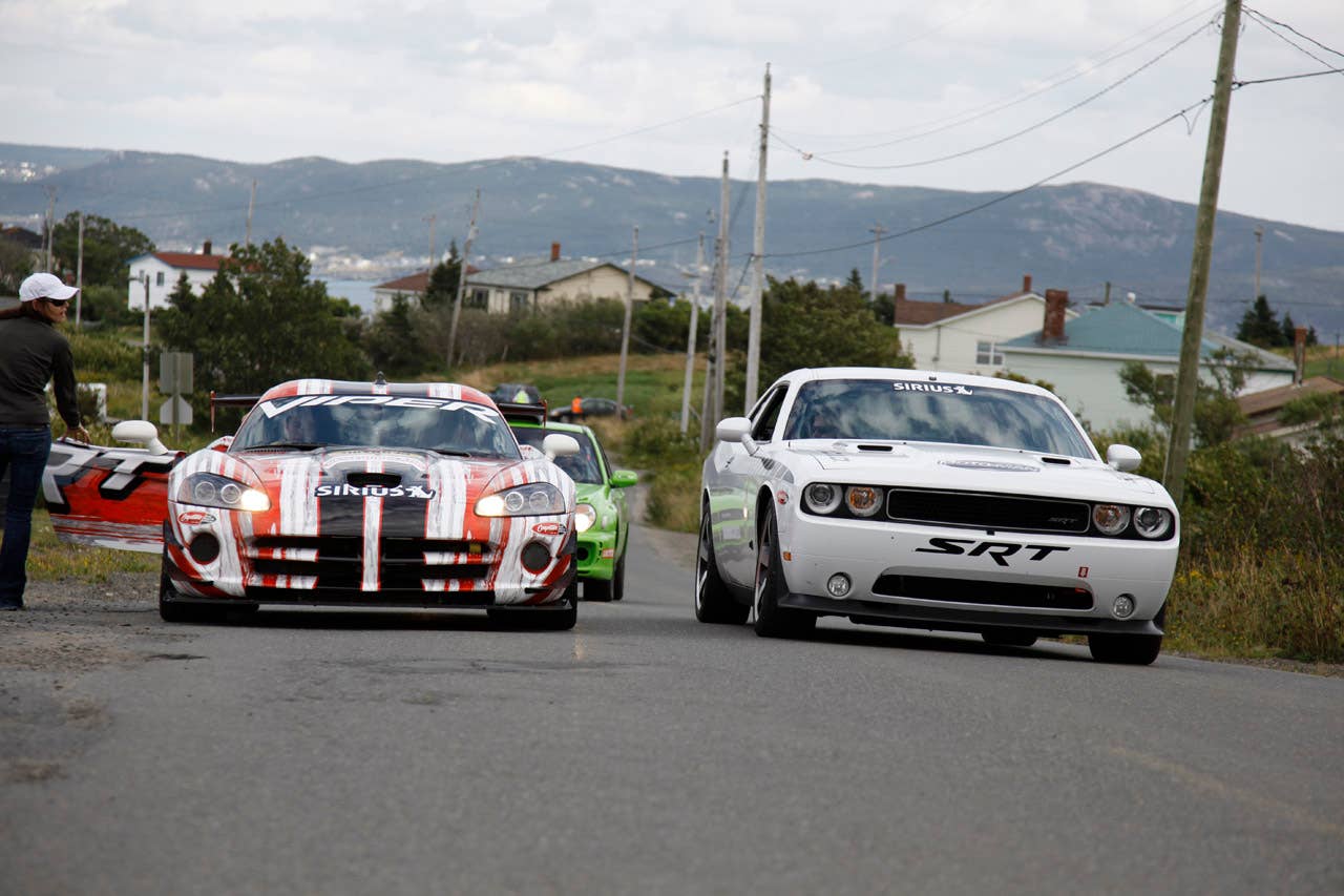 Ralph Gilles and MotoMan at the 2011 Targa Newfoundland practice on Bell Island
