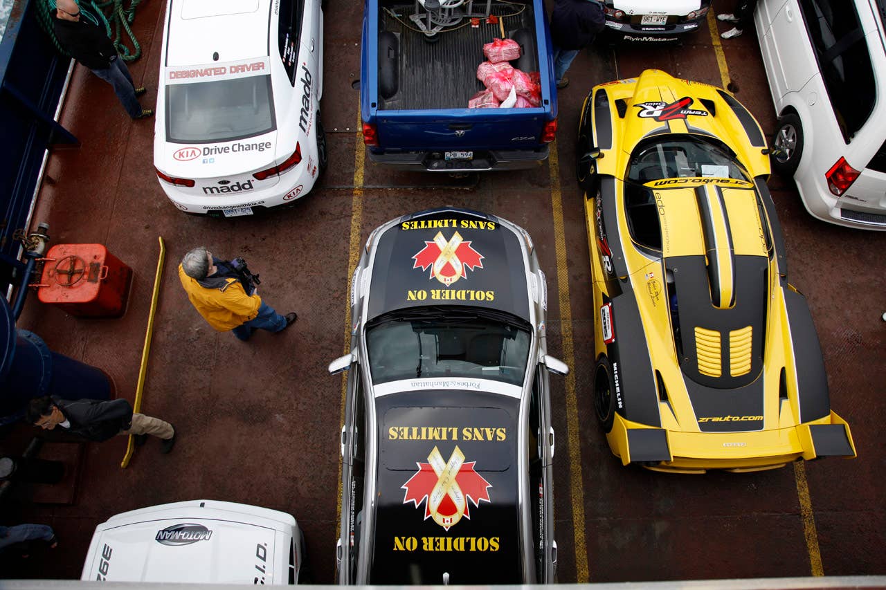Targa Newfoundland competitors on the ferry to Bell Island
